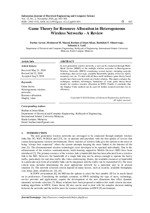 (PDF) Game Theory for Resource Allocation in Heterogeneous Wireless ...