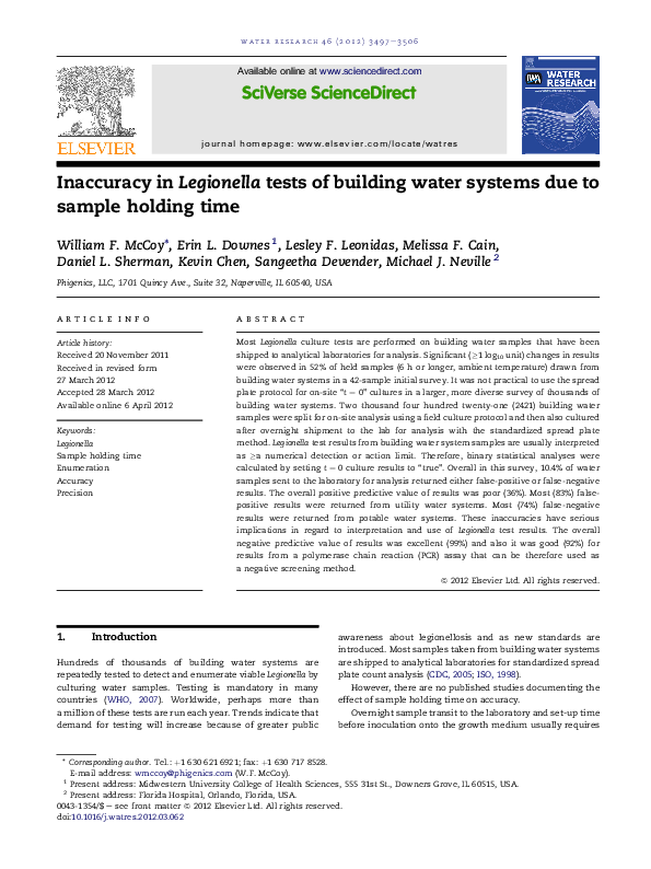 (PDF) Inaccuracy in Legionella tests of building water systems due to ...