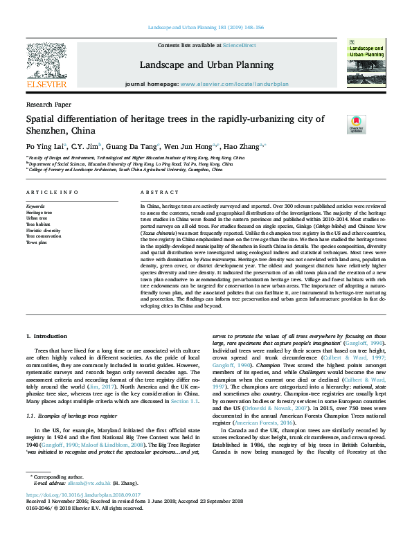 (PDF) Spatial differentiation of heritage trees in the rapidly ...