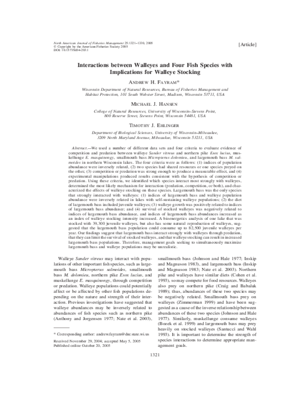 (PDF) Interactions between Walleyes and Four Fish Species with ...
