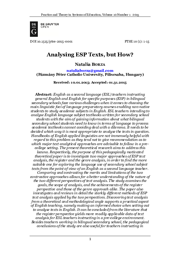(PDF) Analysing ESP Texts, but How?