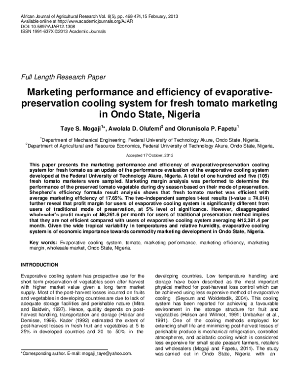 (PDF) Marketing performance and efficiency of evaporativepreservation