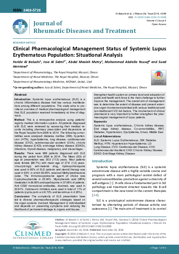 (PDF) Systemic lupus erythematous and clinical outcomes in peritoneal ...