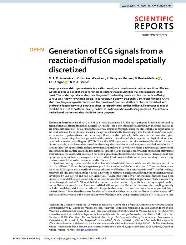 (PDF) Generation of ECG signals from a reaction-diffusion model ...