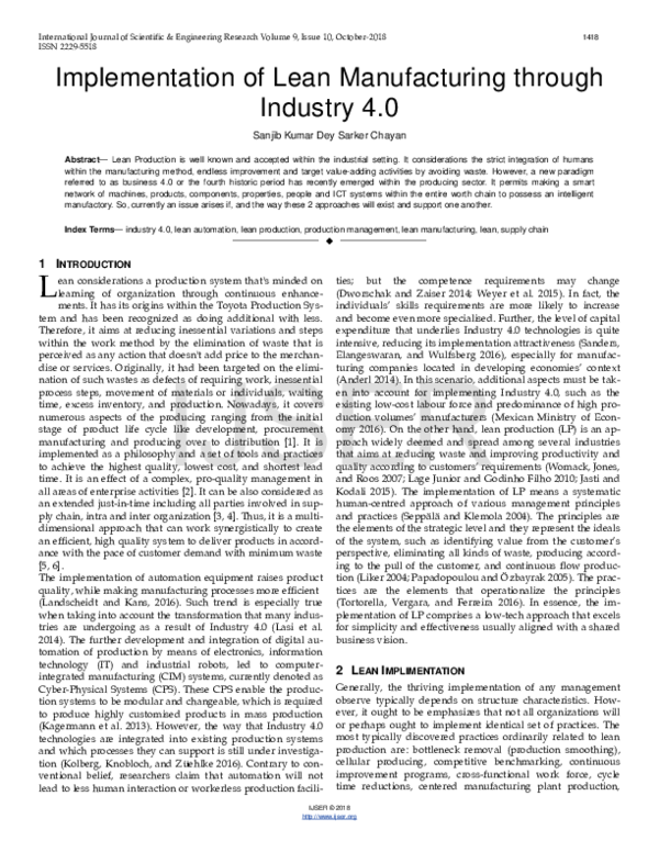 (PDF) Implementation of Lean Manufacturing through Industry 4.0