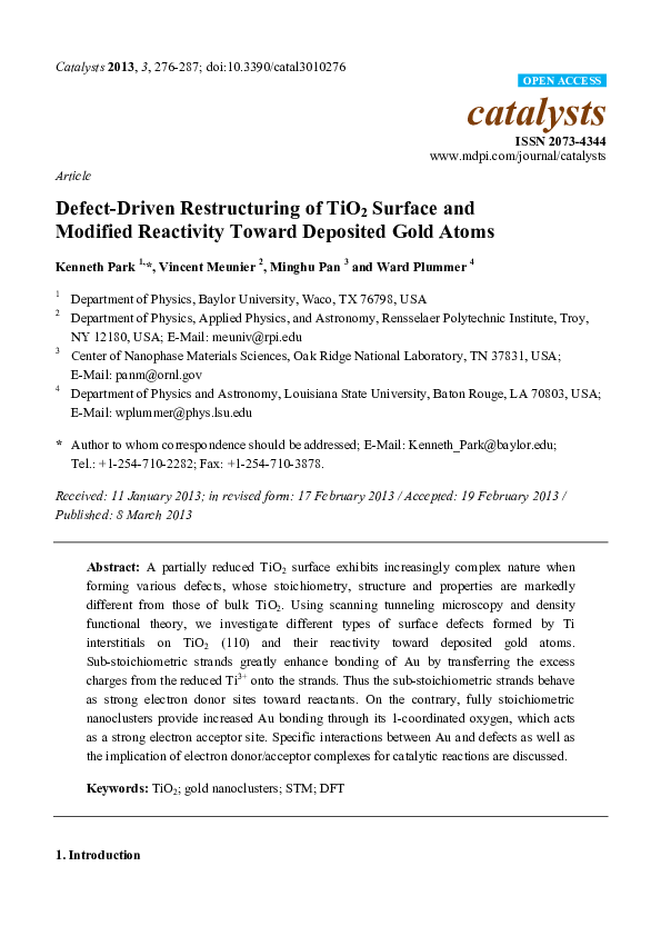(PDF) Defect-Driven Restructuring of TiO2 Surface and Modified ...