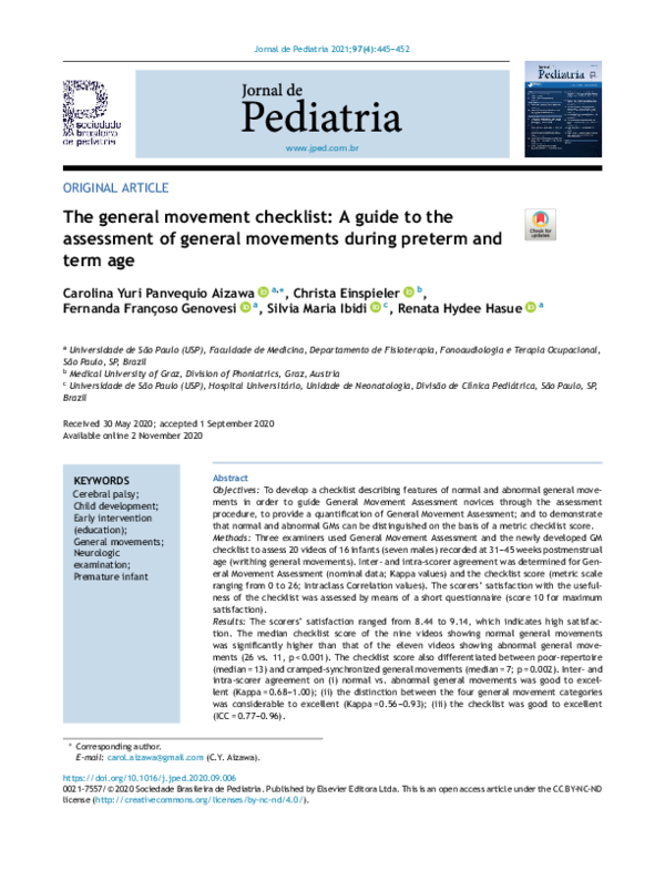 (PDF) The general movement checklist A guide to the assessment of