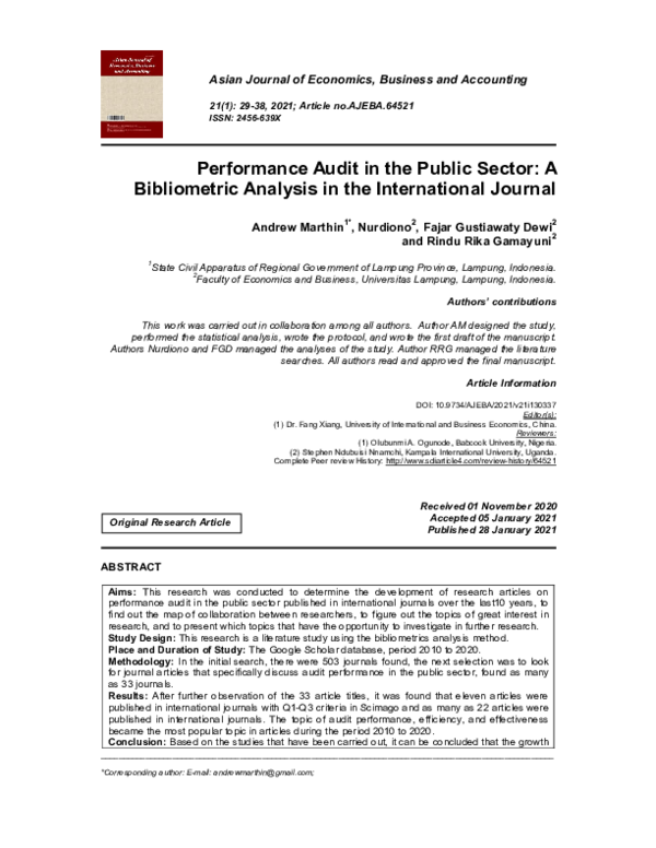 (PDF) Performance Audit in the Public Sector: A Bibliometric Analysis ...