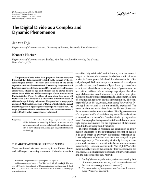(PDF) The Digital Divide as a Complex and Dynamic Phenomenon Ken