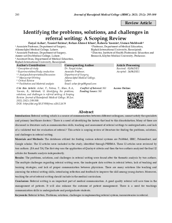 (PDF) Identifying the problems, solutions, and challenges in referral ...