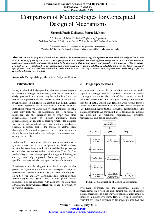 (PDF) Comparison of Methodologies for Conceptual Design of Mechanisms