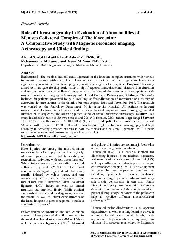 (PDF) Role of Ultrasonography in Evaluation of Abnormalities of Menisco ...