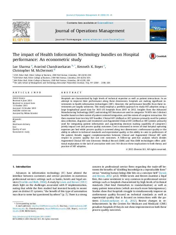 (PDF) The impact of Health Information Technology bundles on Hospital ...