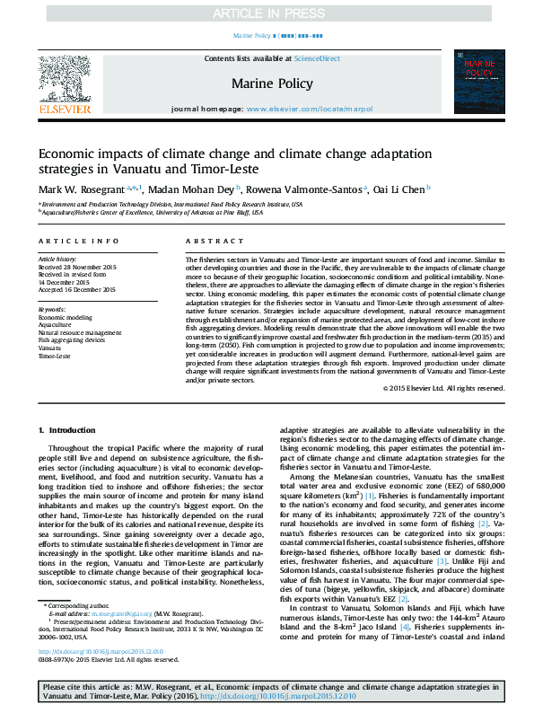 (PDF) Economic impacts of climate change and climate change adaptation ...