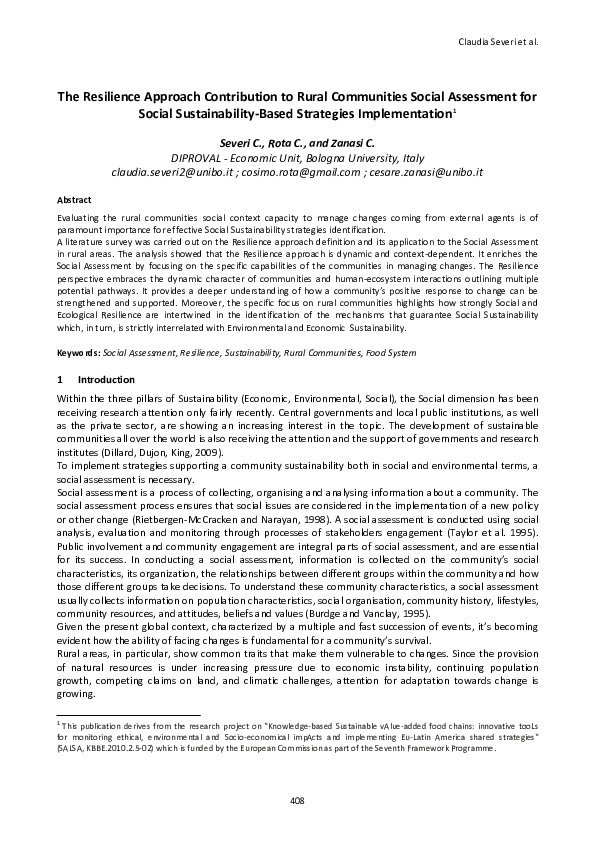 (PDF) The Resilience Approach Contribution to Rural Communities Social ...