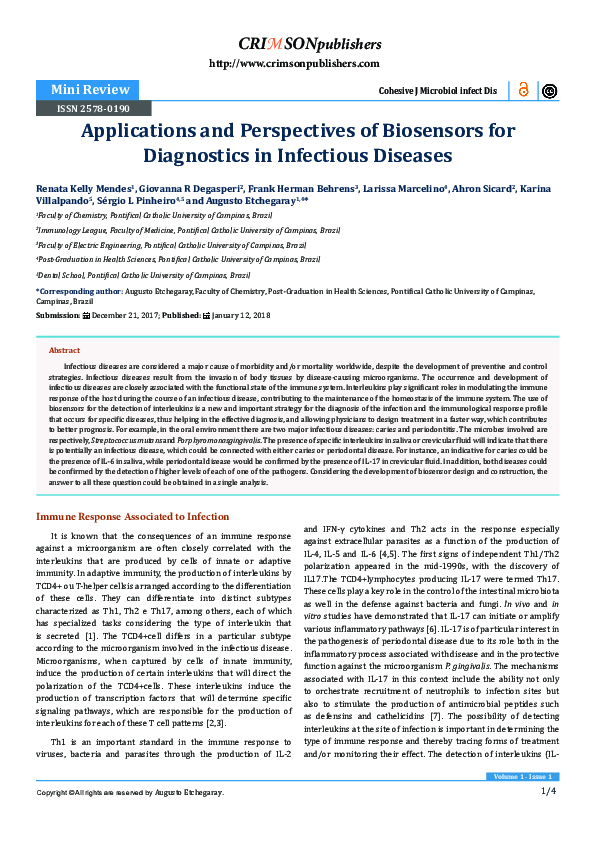 (PDF) Applications and Perspectives of Biosensors for Diagnostics in ...