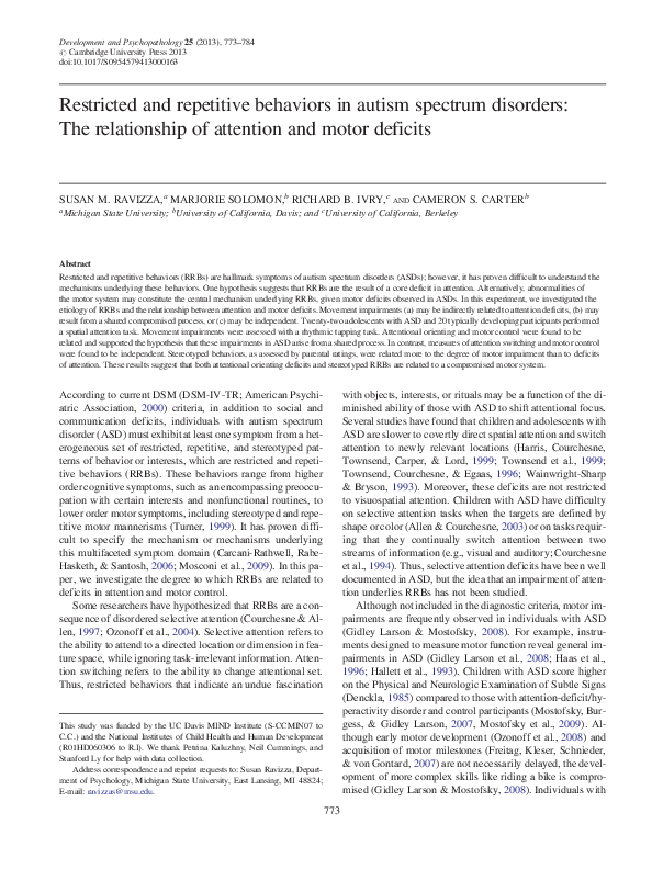(PDF) Restricted and repetitive behaviors in autism spectrum disorders ...