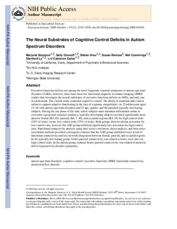 (PDF) The neural substrates of cognitive control deficits in autism ...