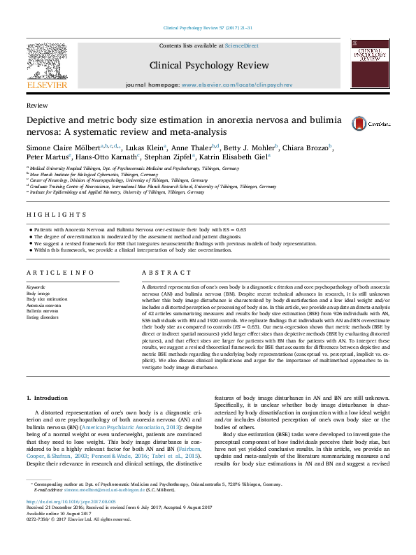(PDF) Depictive and metric body size estimation in anorexia nervosa and ...