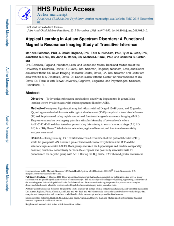 (PDF) Atypical Learning in Autism Spectrum Disorders: A Functional ...