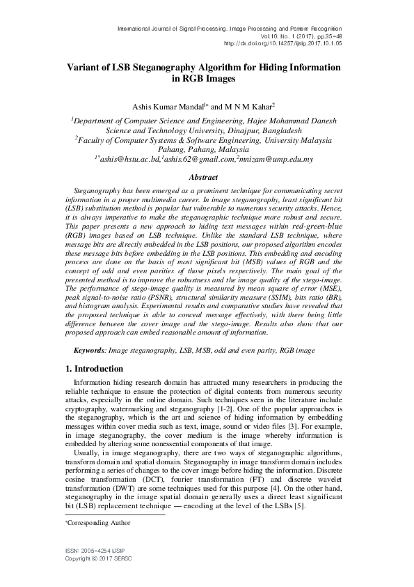 (PDF) Variant of LSB Steganography Algorithm for Hiding Information in ...