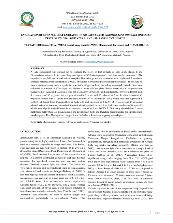 (PDF) Evaluation of Ethanol Leaf Extracts of Sida Acuta and Chromolaena ...