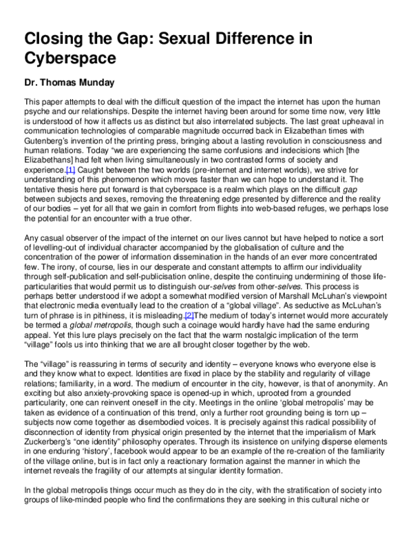(PDF) Closing the Gap: Sexual Difference in Cyberspace
