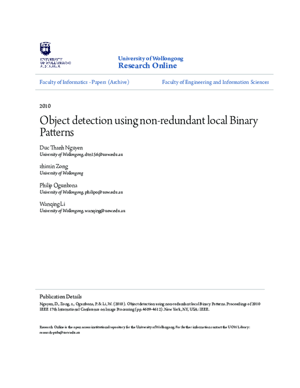 (PDF) Object detection using Non-Redundant Local Binary Patterns