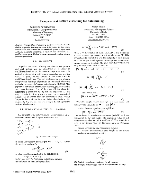 (PDF) Unsupervised pattern clustering for data mining