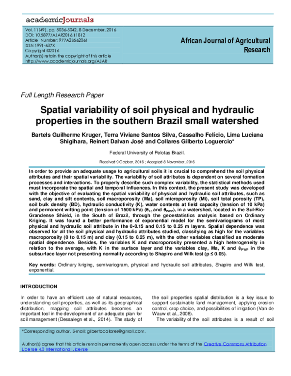 (PDF) Spatial variability of soil physical and hydraulic properties in ...