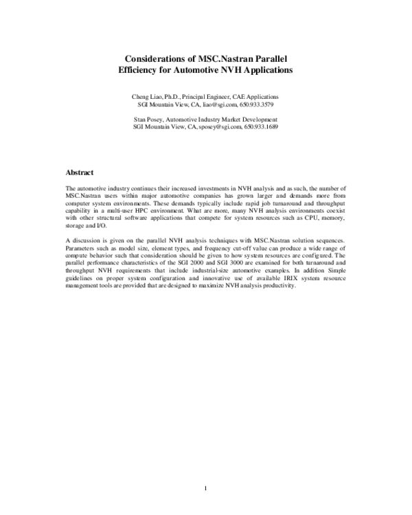 (PDF) Abstract Considerations of MSC.Nastran Parallel Efficiency for