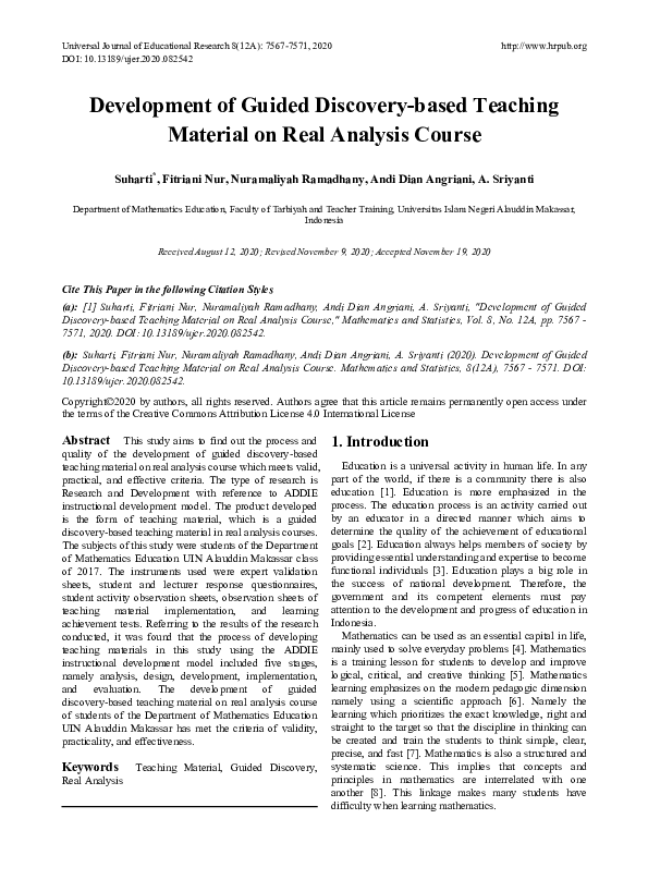 (PDF) Development of Guided Discovery-based Teaching Material on Real ...