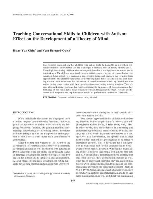 (PDF) Teaching Conversational Skills to Children with Autism: Effect on ...