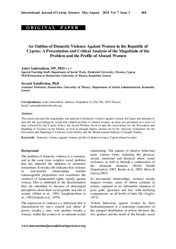 (PDF) An Outline of Domestic Violence Against Women in the Republic of ...