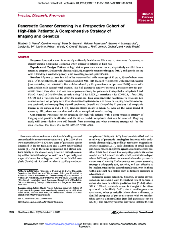 (PDF) Pancreatic Cancer Screening in a Prospective Cohort of High-Risk ...