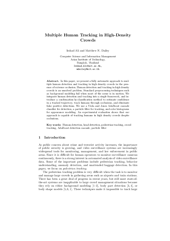 (PDF) Multiple human tracking in high-density crowds