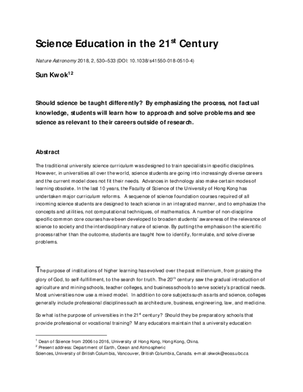 (PDF) Science education in the 21st century