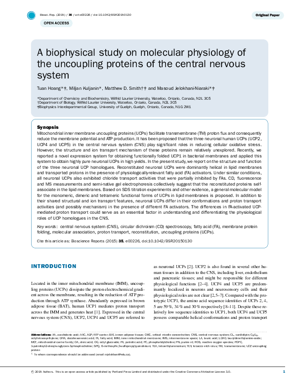 (PDF) A biophysical study on molecular physiology of the uncoupling ...