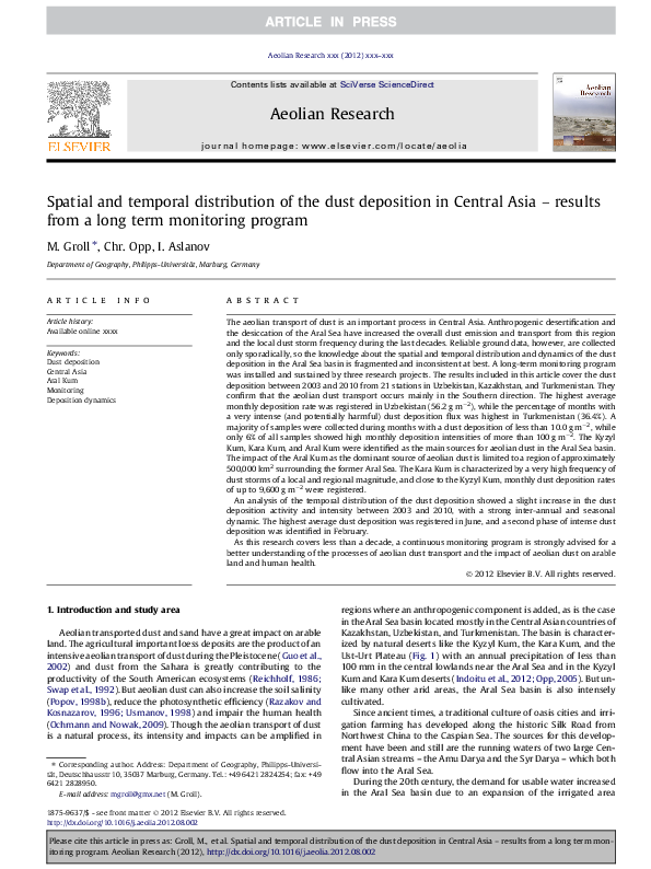 (PDF) Spatial and temporal distribution of the dust deposition in ...
