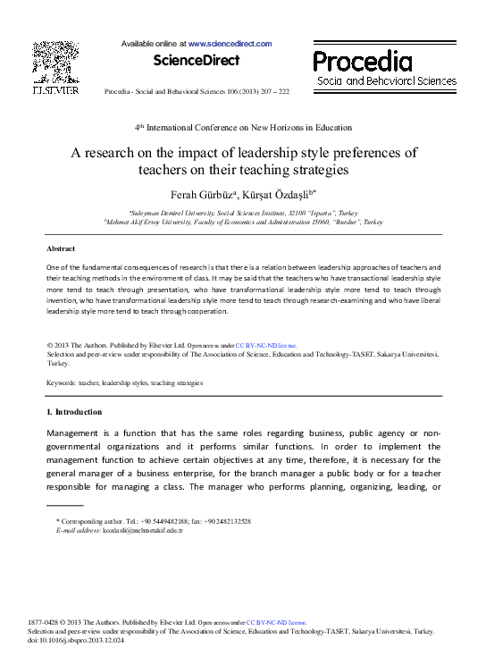 (PDF) A Research on the Impact of Leadership Style Preferences of ...