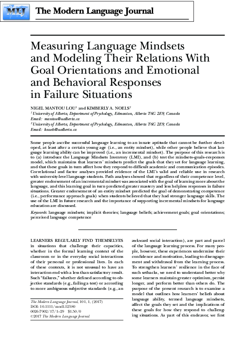 (PDF) Measuring Language Mindsets and Modeling Their Relations With ...
