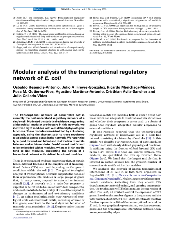 (PDF) Modular analysis of the transcriptional regulatory network of E. coli