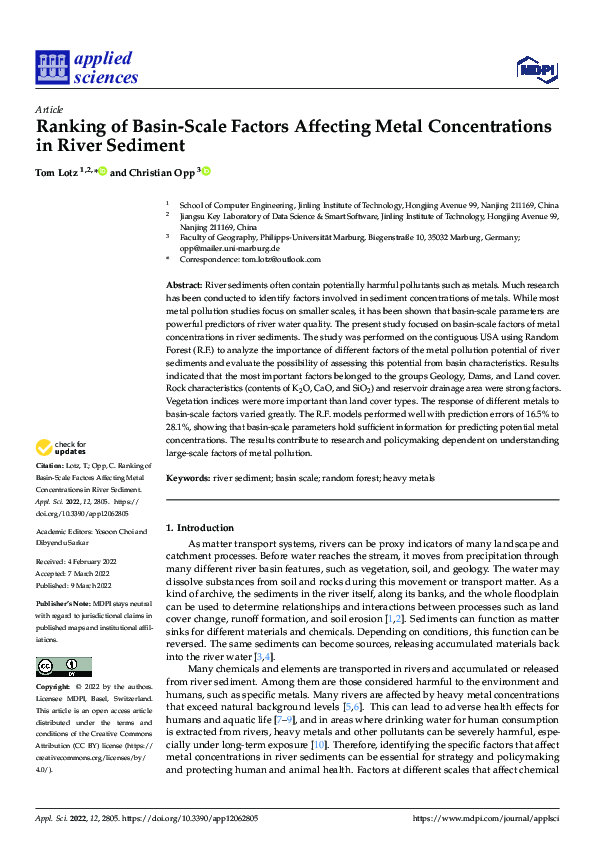 (PDF) Ranking of Basin-Scale Factors Affecting Metal Concentrations in ...
