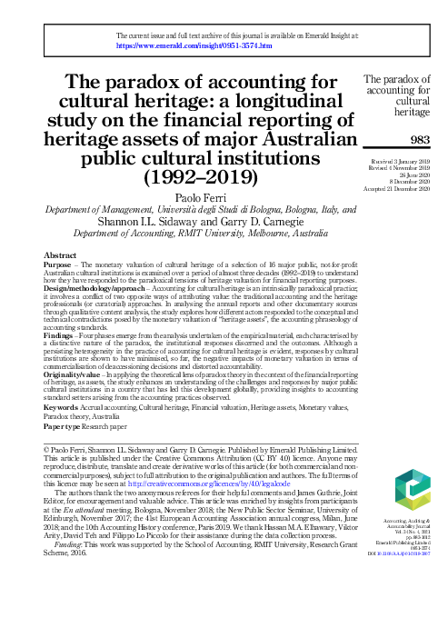 (PDF) The paradox of accounting for cultural heritage: a longitudinal ...