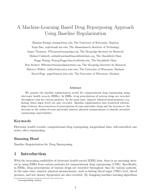 (PDF) A Machine-Learning-Based Drug Repurposing Approach Using Baseline ...