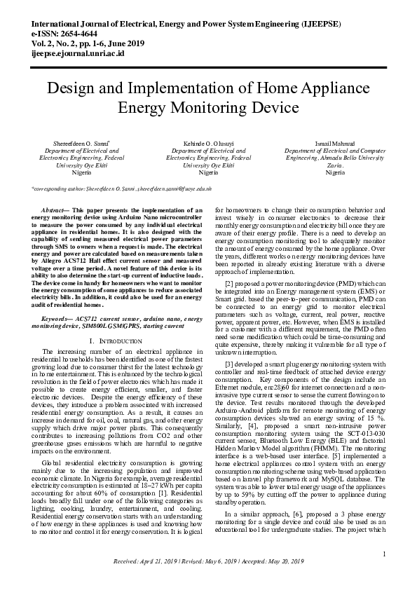 (PDF) Design and Implementation of Home Appliance Energy Monitoring Device