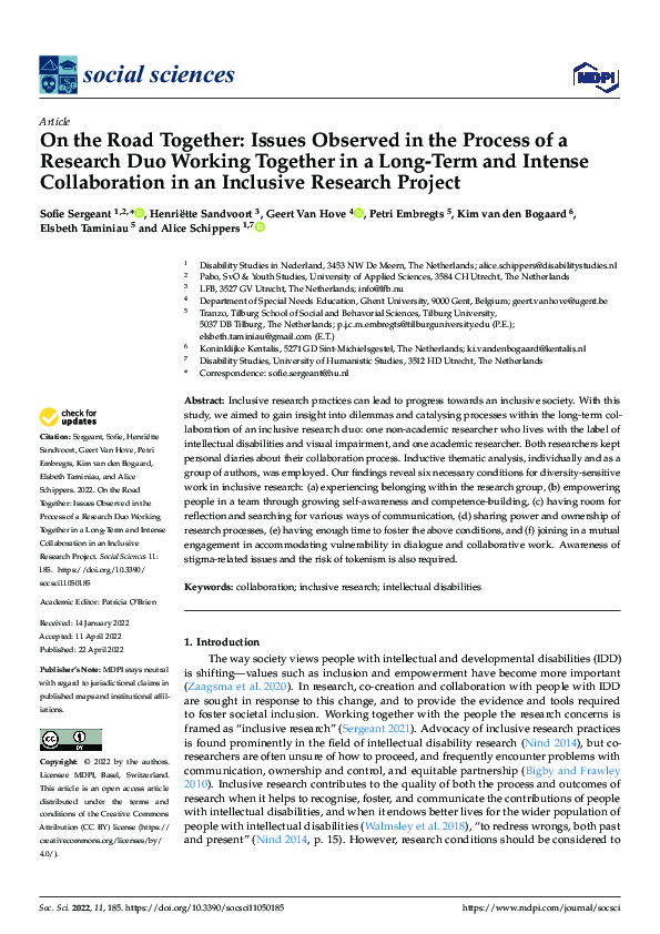 Pdf On The Road Together Issues Observed In The Process Of A Research Duo Working Together In A Long Term And Intense Collaboration In An Inclusive Research Project Geert Van Hove