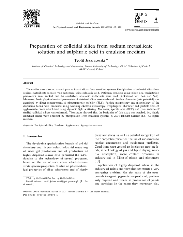 (PDF) Preparation of colloidal silica from sodium metasilicate solution ...