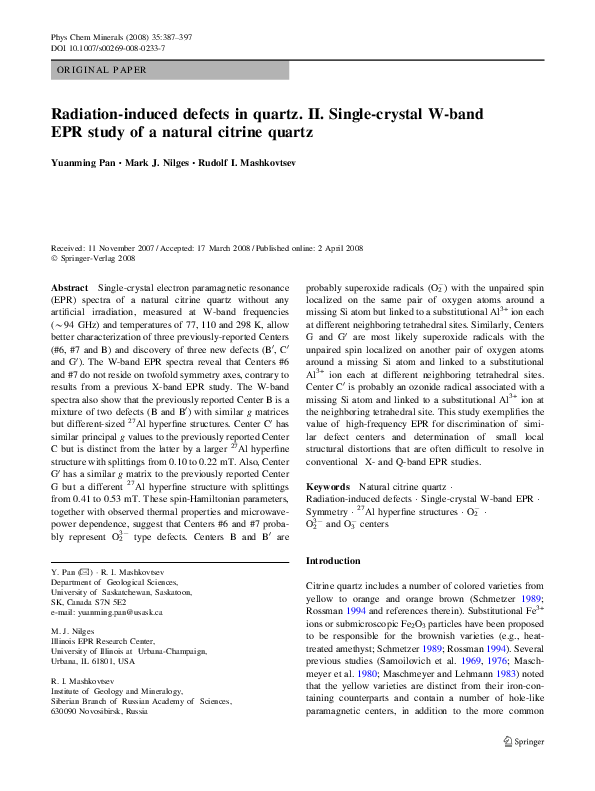(PDF) Radiation-induced defects in quartz. II. Single-crystal W-band ...