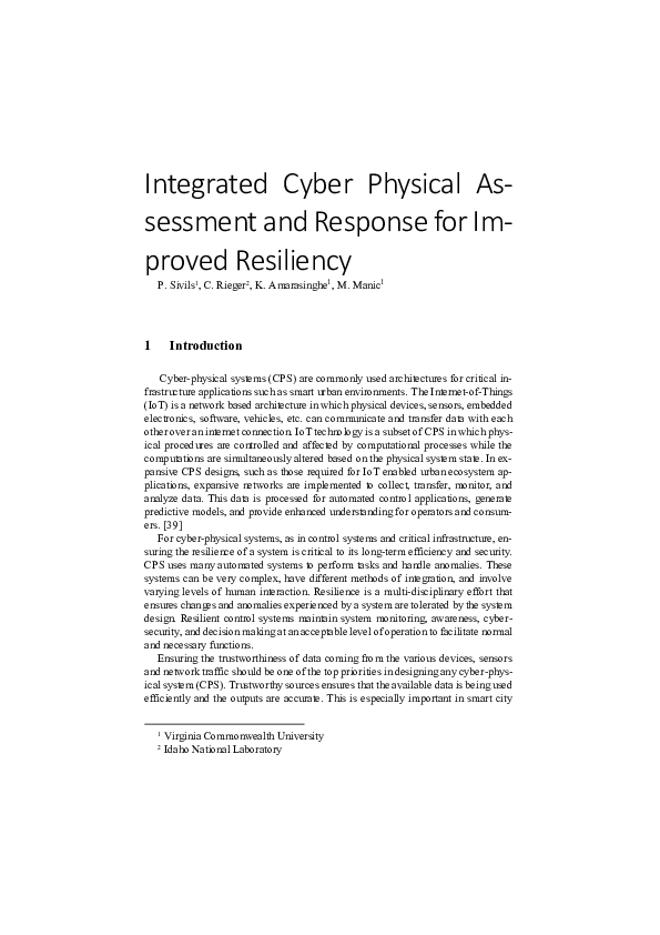 (PDF) Integrated Cyber Physical Assessment and Response for Improved ...